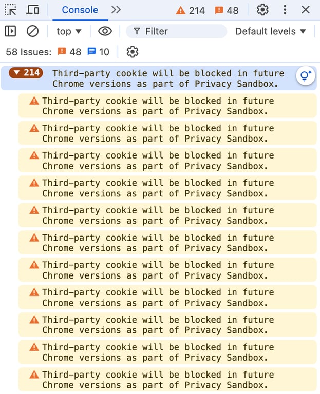 Le menu Console dans Google Chrome