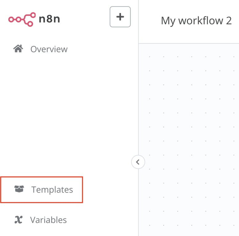Le menu Templates dans l'éditeur de workflow de n8n