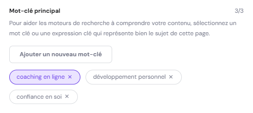 Choisir un mot-clé principal dans le créateur de site web Hostinger
