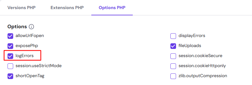 Cochez la case logErrors.