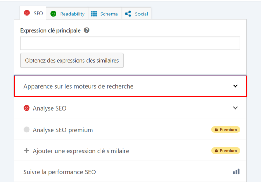 Section déroulante Yoast SEO aperçu Google