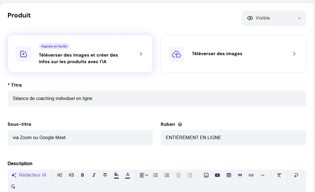 La section sup&eacute;rieure de la page Ajouter une r&eacute;servation