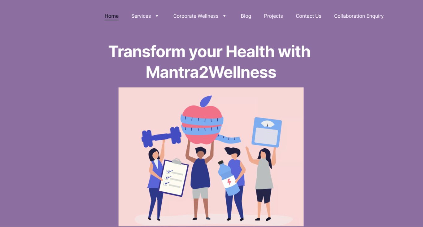 Page d'accueil de Mantra2Wellness