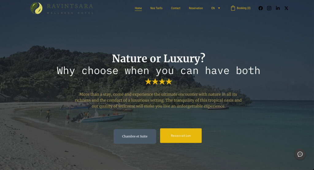 Page d'accueil de l'hôtel Ravintasara Wellness