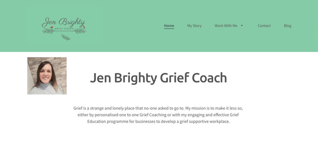 Page d'accueil de Jen Brighty, coach en deuil