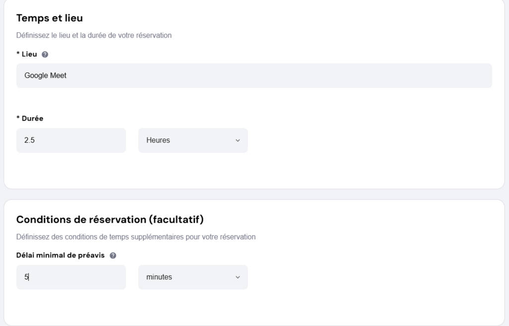 La section inf&eacute;rieure de la page Ajouter une r&eacute;servation