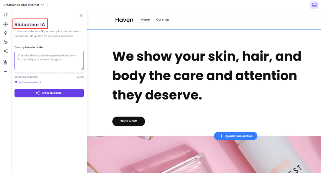 Rédacteur IA de l'éditeur Hostinger
