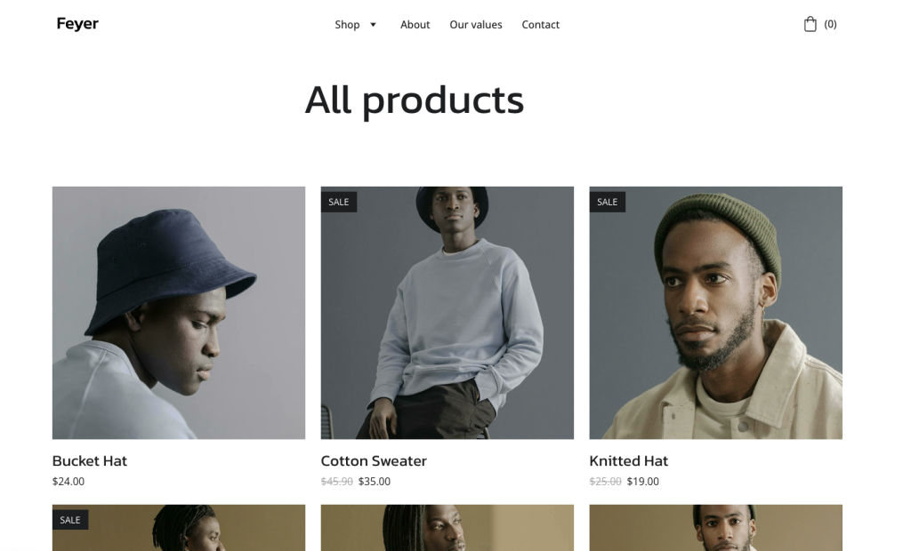 Template Feyer de boutique en ligne Hostinger 