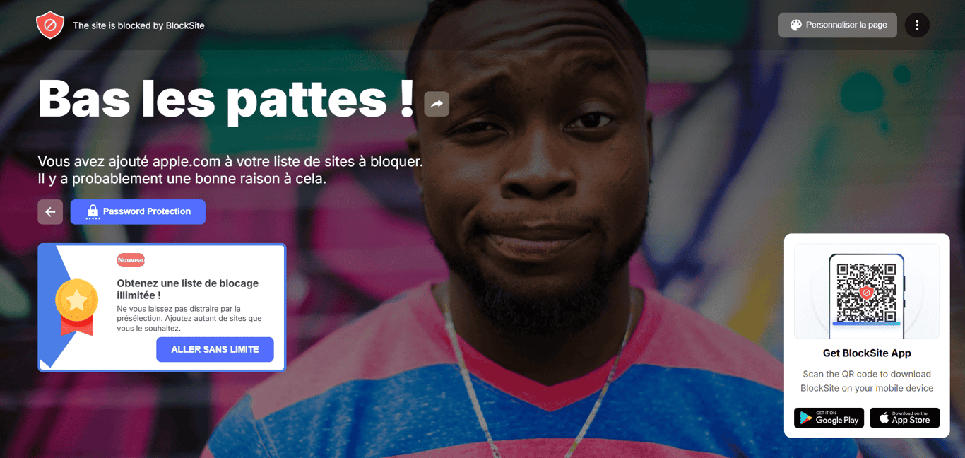 Page d'alerte BlockSite