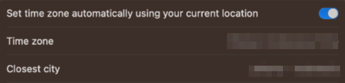 Option Régler le fuseau horaire automatiquement sur macOS