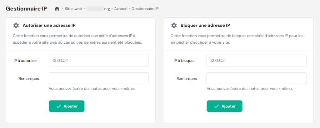 l'interface du gestionnaire d'IP de hPanel dans la section Avanc&eacute;.