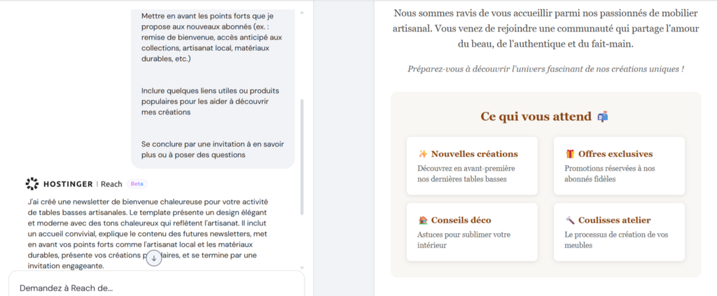 Cr&eacute;ateur d'e-mails dans Hostinger Reach