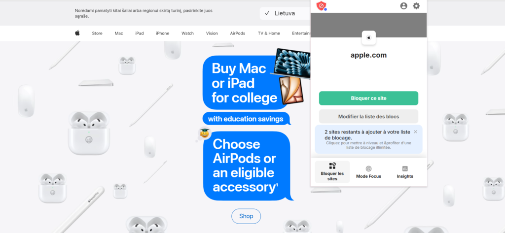 L'extension BlockSite en display