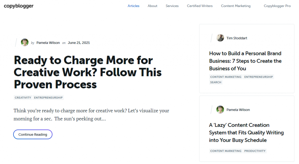 Page Blog du site web Copyblogger.
