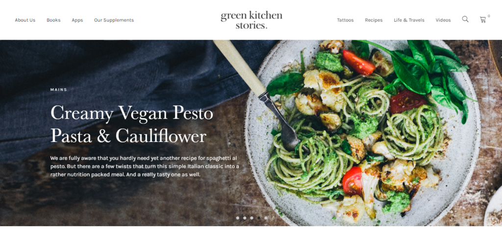 Page d'accueil du site web Green Kitchen Stories
