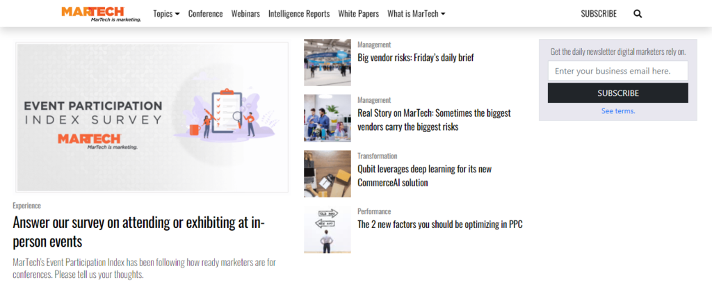 Page d'accueil du site web MarTech.