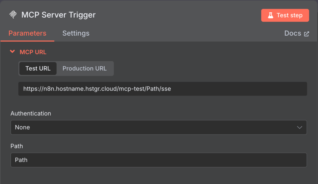 Configuration du nœud de déclenchement du serveur MCP