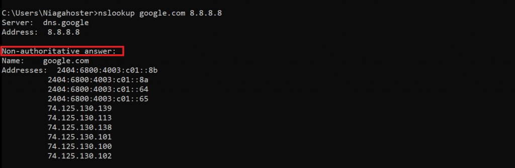 Nslookup affiche une réponse non officielle.
