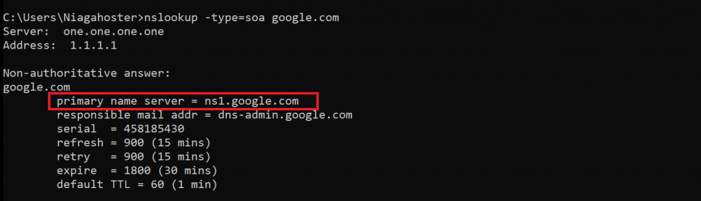 Commande nslookup type soa