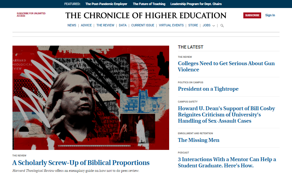 La page d'accueil du site Web The Chronicle of Higher Education