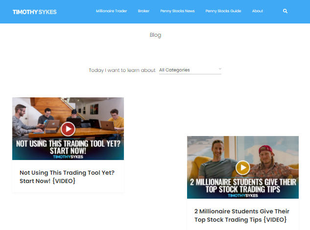 Page Blog du site web Timothy Sykes.