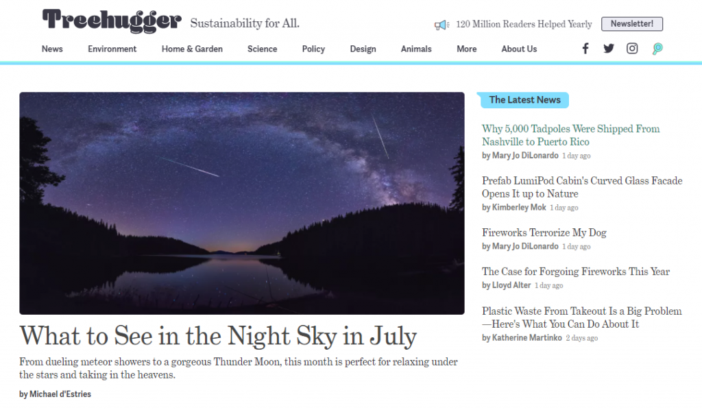 Page d'accueil du site Web Treehugger