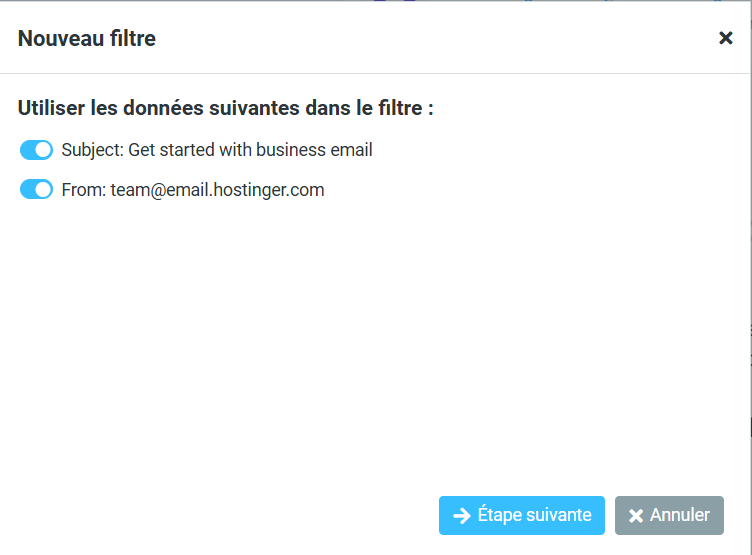 Configuration des param&egrave;tres de filtrage dans Hostinger Webmail