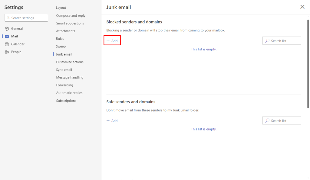 option permettant d'ajouter un exp&eacute;diteur ou un nom de domaine &agrave; la liste de blocage dans Outlook