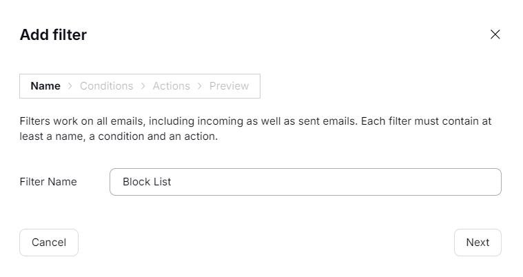 Le processus d'ajout d'un nouveau filtre, o&ugrave; l'utilisateur saisit le nom du filtre