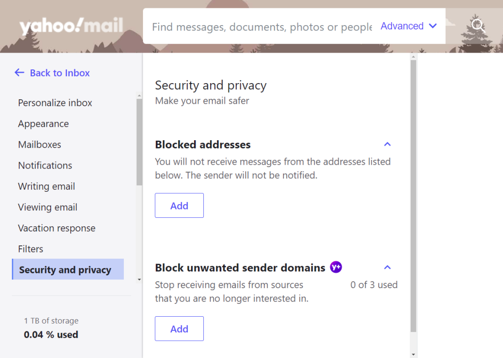 Section s&eacute;curit&eacute; et confidentialit&eacute; de Yahoo