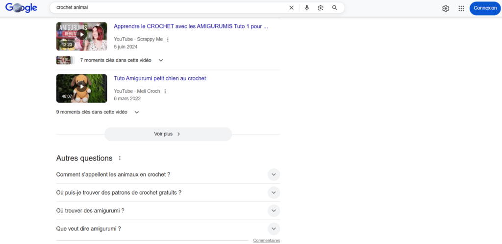 Résultats de recherche Google pour crochet animal
