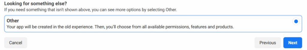 L'autre option pour le cas d'utilisation de l'application Meta