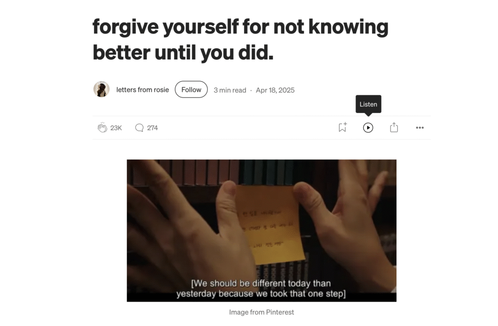 Le bouton Écouter sur l’interface de la plateforme de blogging Medium