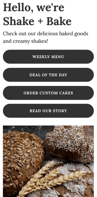 Exemple de page lien en bio pour une boulangerie locale