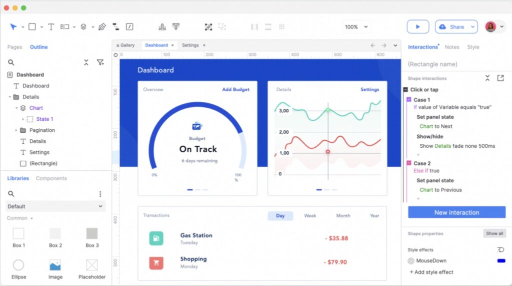 Capture d'écran illustrant un exemple d'interface utilisateur d'Axure RP