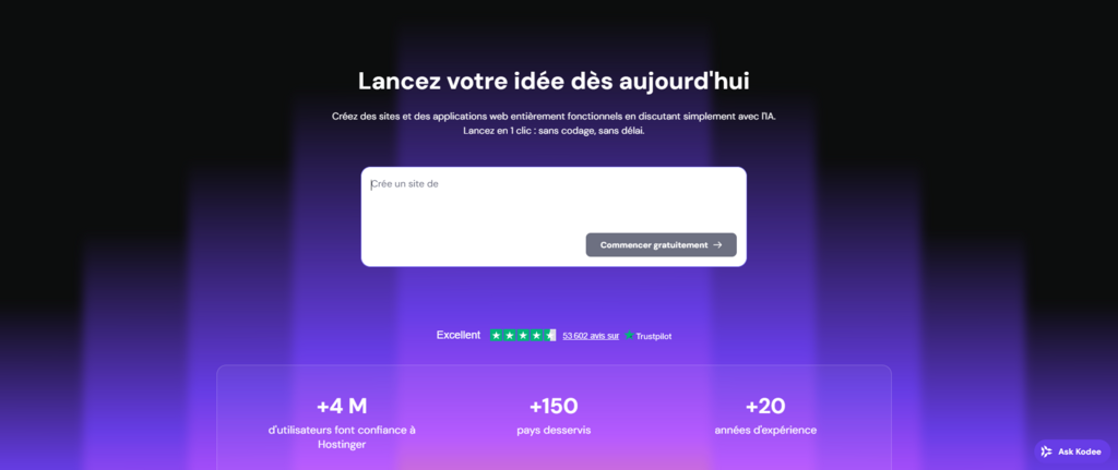 Landing page de Hostinger Horizons
