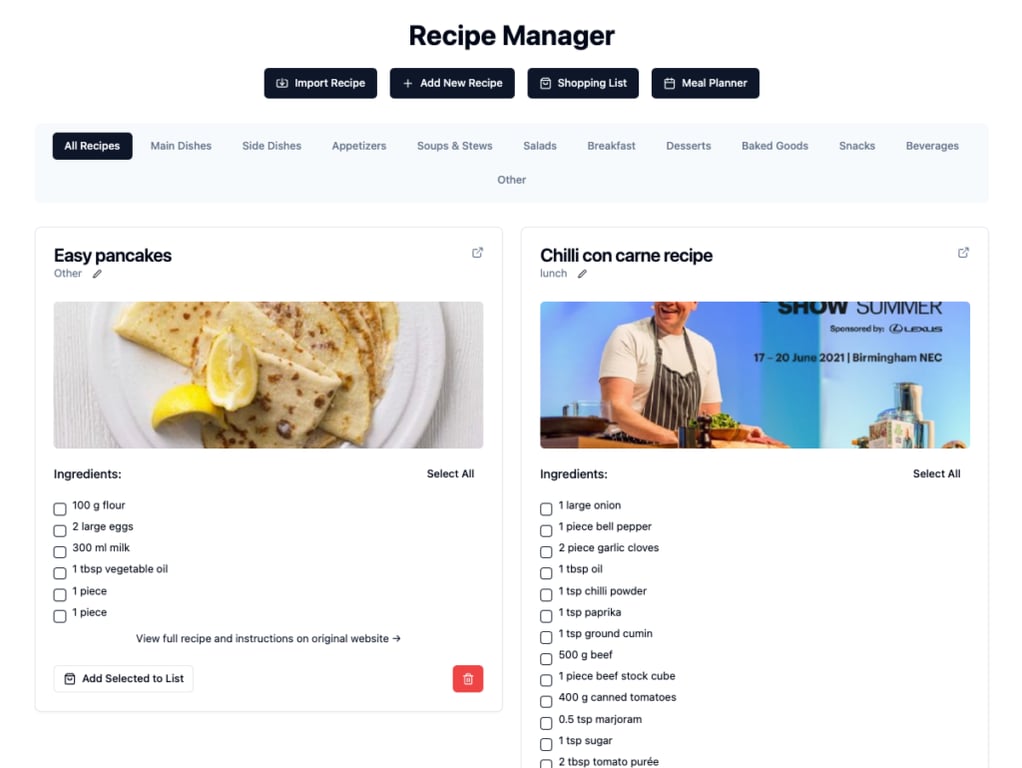 Une application de gestion de recettes créée avec Hostinger Horizons