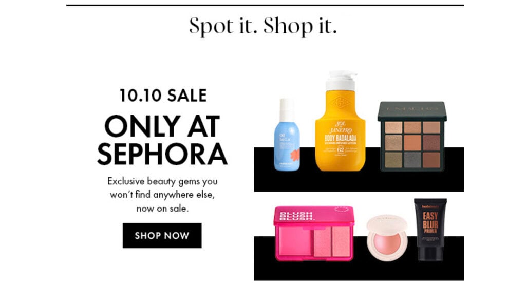 Newsletter Sephora avec un bouton CTA « Acheter maintenant »