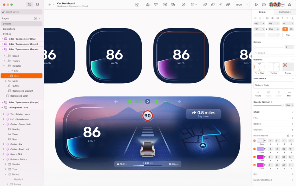 Capture d'écran illustrant un exemple d'interface utilisateur de l'outil de prototypage Sketch.