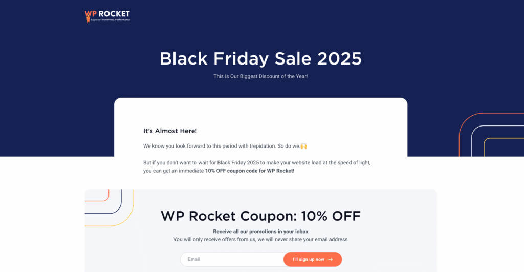 Landing page Black Friday de WP Rocket