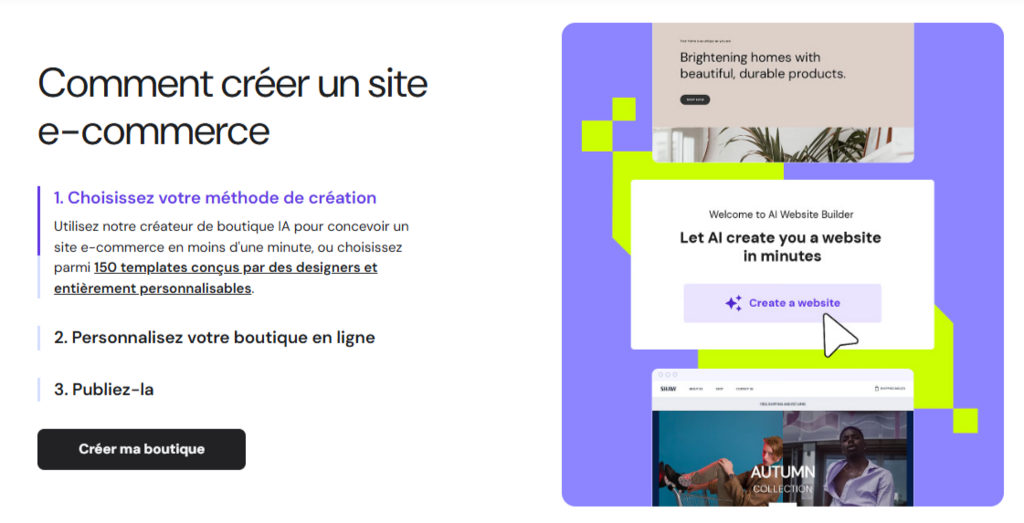 La section comment créer un site e-commerce sur la landing page de Hostinger