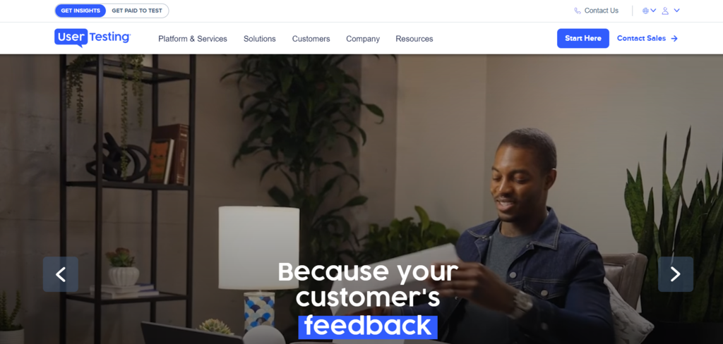 La page d'accueil de User Testing