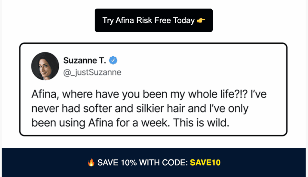 Campagne d'email marketing Afina présentant des témoignages de clients