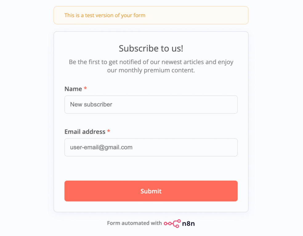 Page d'envoi du d&eacute;clencheur de formulaire n8n