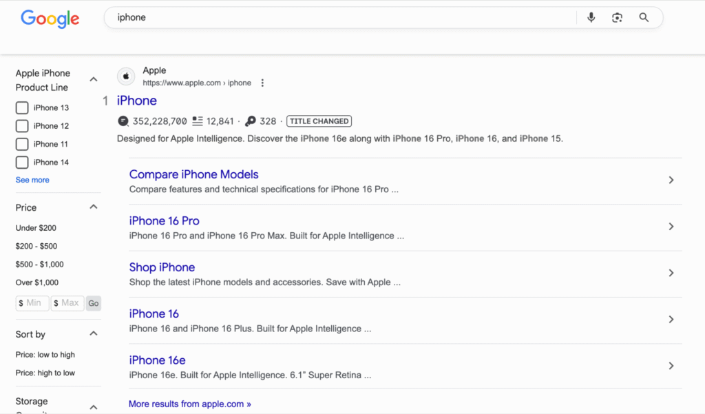 Exemple de résultats enrichis sur Google