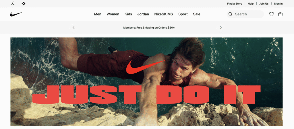 Site web de Nike affichant le slogan de la campagne Just Do It