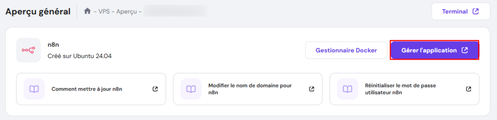 Acc&egrave;s au tableau de bord n8n via hPanel