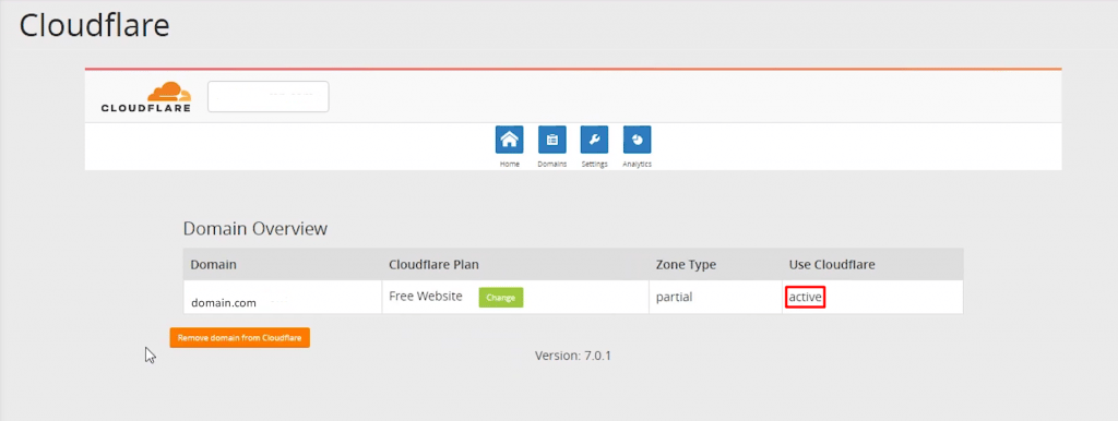 Le statut actif d'un domaine sur Cloudflare