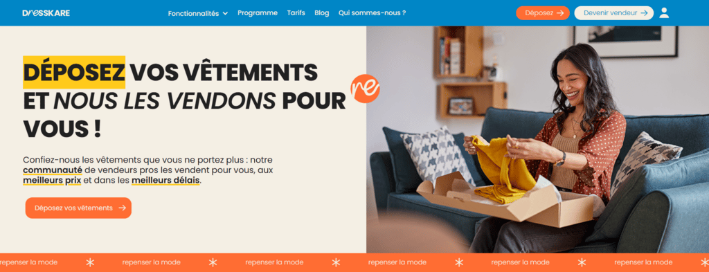 Page de dépôt de vêtements de Dresskare
