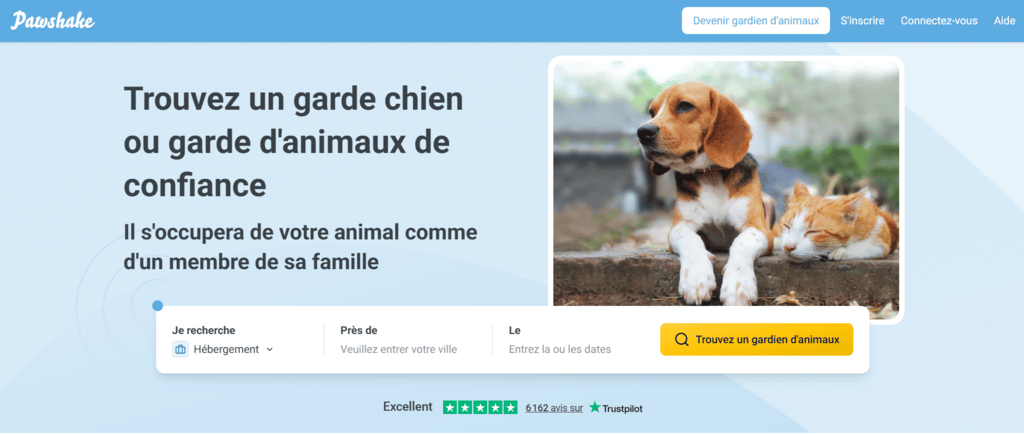 Page d'atterrissage de Pawshake